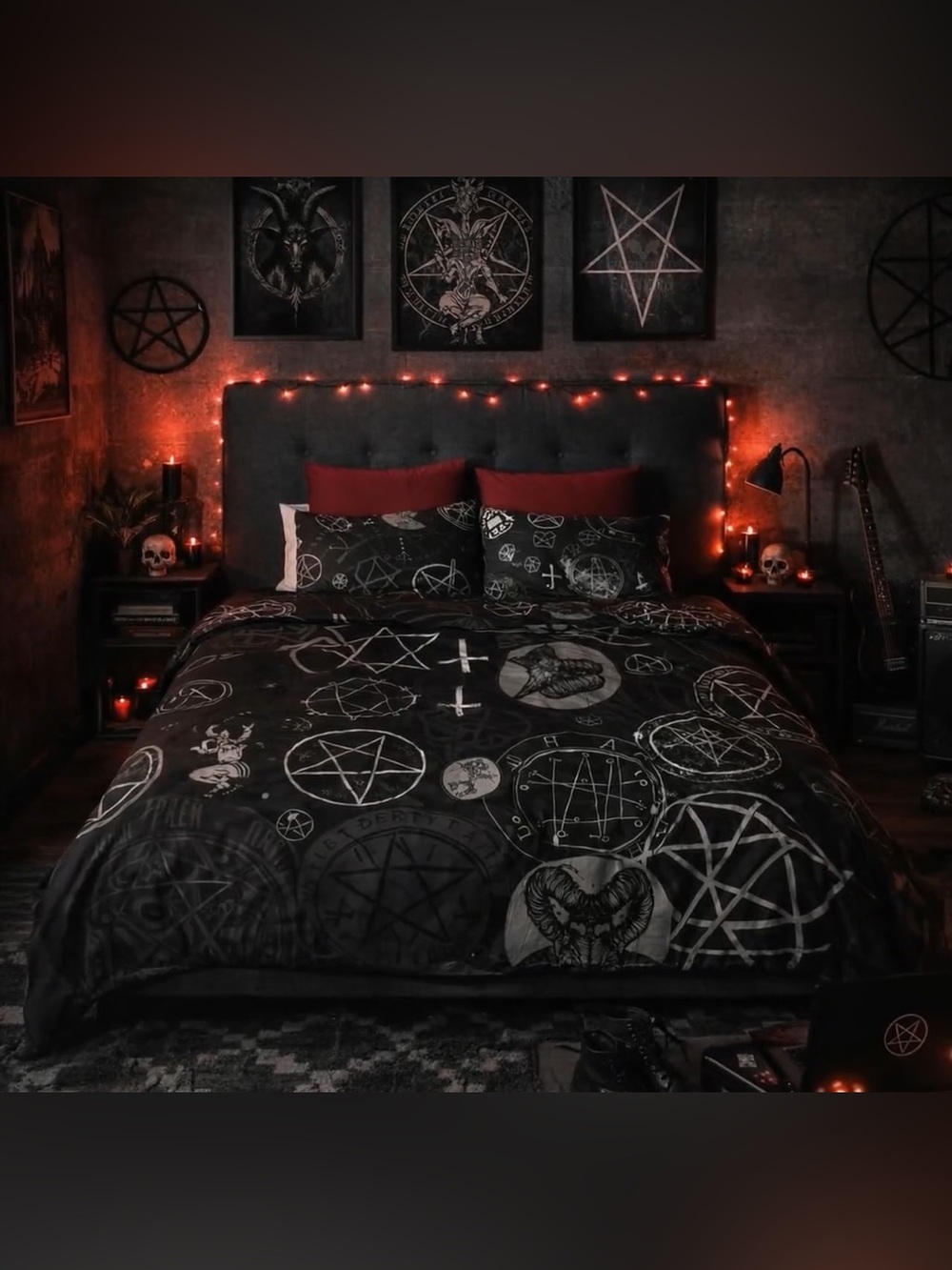 King Size Duvet Cover & Shams//Black Occult Symbol Set - Bedding